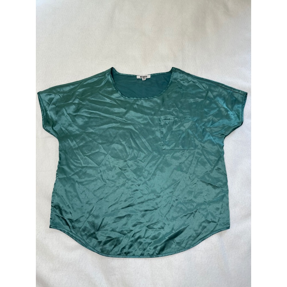 BB Dakota Pajama Top Womens XL Green Satin Loungewear Short Sleeve